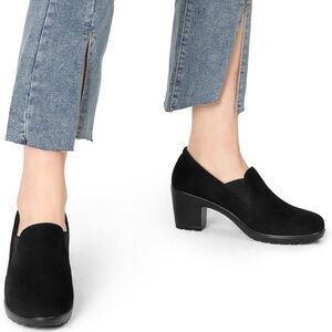 🆕DREAM PAIRS Women's Low Chunky Heels Round Toe Black Suede
